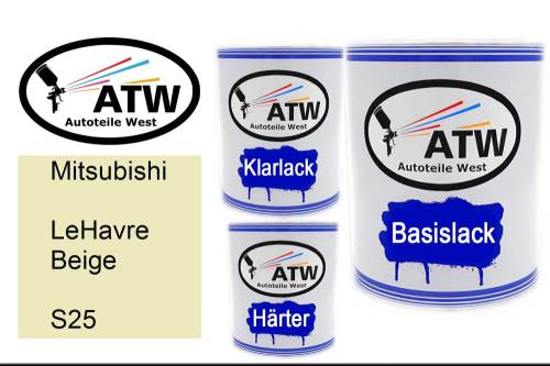 Mitsubishi, LeHavre Beige, S25: 1L Lackdose + 1L Klarlack + 500ml Härter - Set, von ATW Autoteile West.